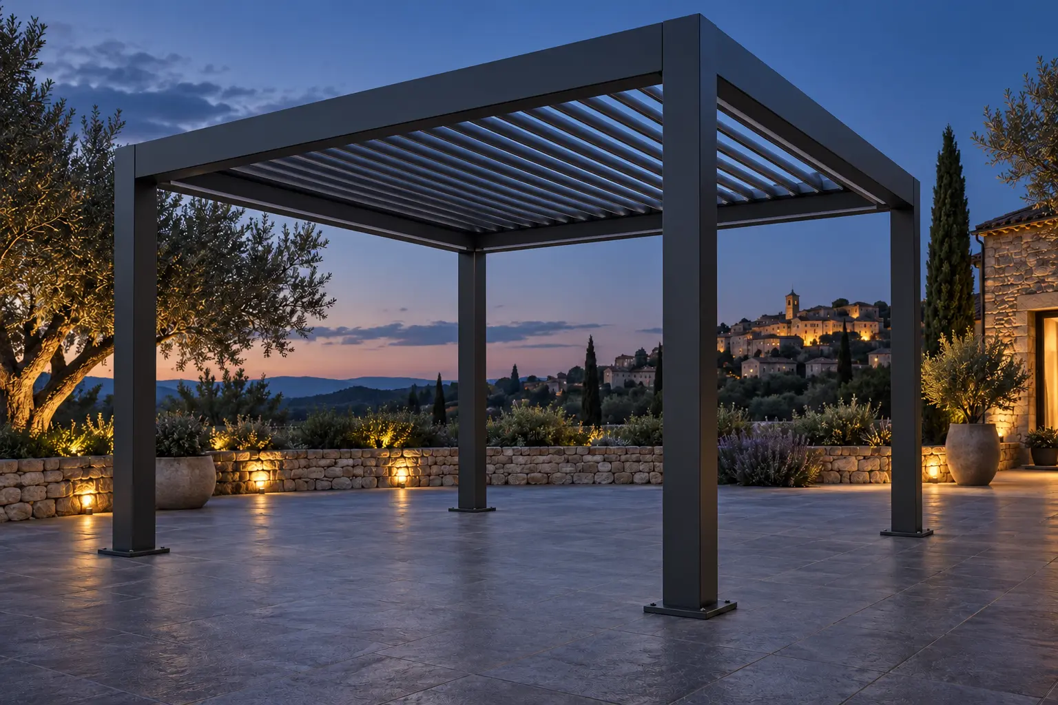 Visualisation architecturale interactive d’une pergola bioclimatique
